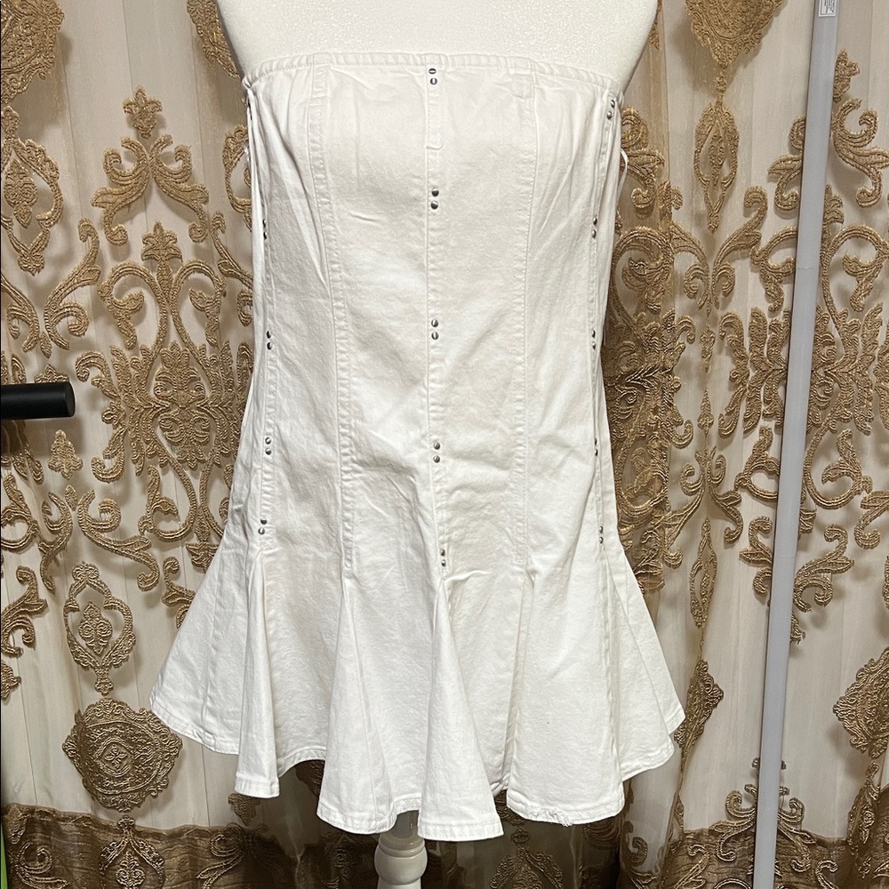Wild Fable Strapless White Dress with Flared Hem